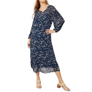 Free People Dress Blue Wallflower Midi V-neck Long Sleeve Tired Lightweight Sz S